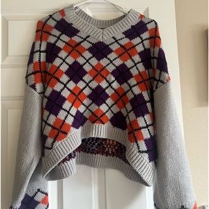 Cropped Argyle Sweater